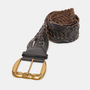 Woven Western Buckle Belt Espresso Gold