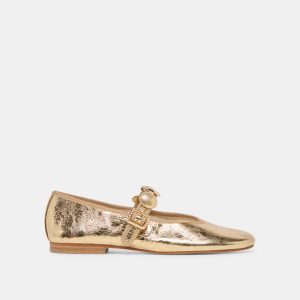 Relan Ballet Flats Gold Distressed Leather