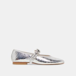 Relan Ballet Flats Silver Distressed Leather