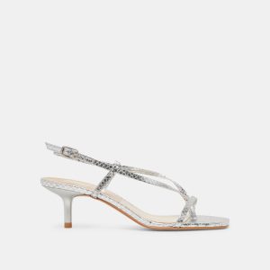 Laury Heels Silver Embossed Leather