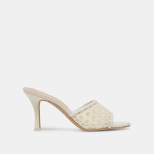 Lavena Floral Heels White Yellow Floral Mesh