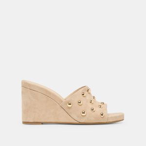 Holta Stud Wedges Camel Suede