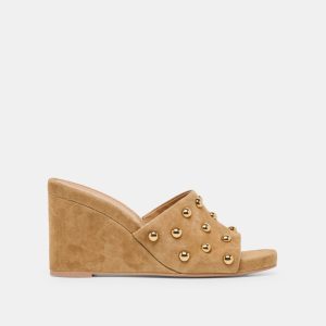Holta Stud Wedges Lt Brown Suede