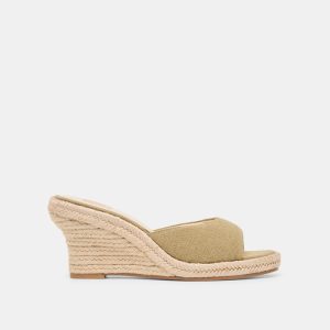 Vaya Wedges Khaki Linen