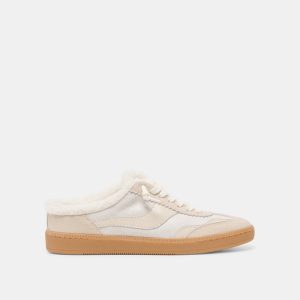 Notice Slide Plush Sneakers Off White Crackled Leather