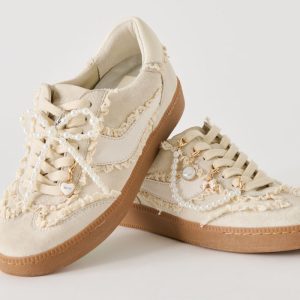 Notice Lace Sneakers Ivory Suede + Pearl Charm Bundle